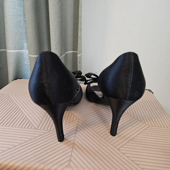 Nina Heels Elegant Black Bow Jeweled Open Toe Neutral Cocktail Prom Party Guest - Picture 4 of 9